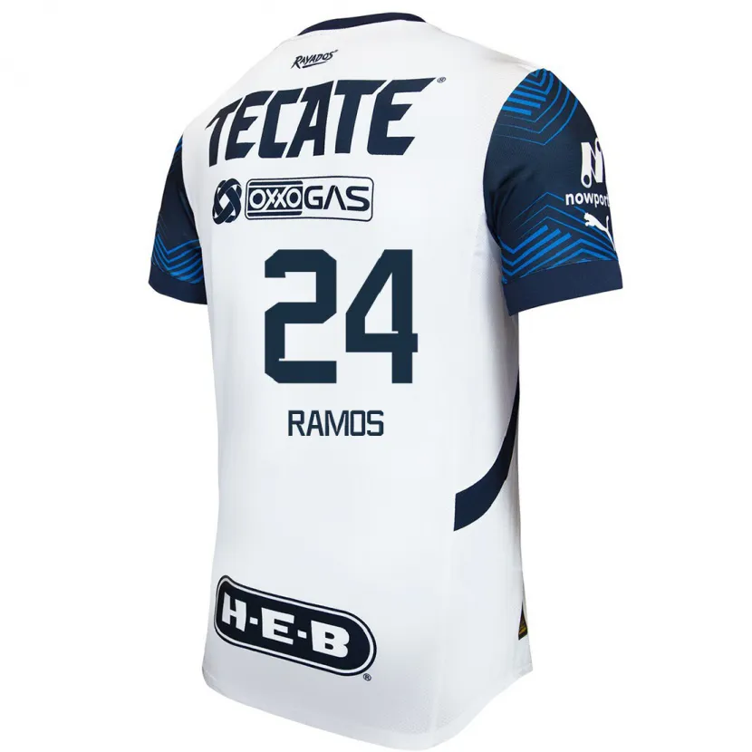 Danxen Enfant Maillot César Ramos #24 Blanc Bleu Tenues Extérieur 2024/25 T-Shirt