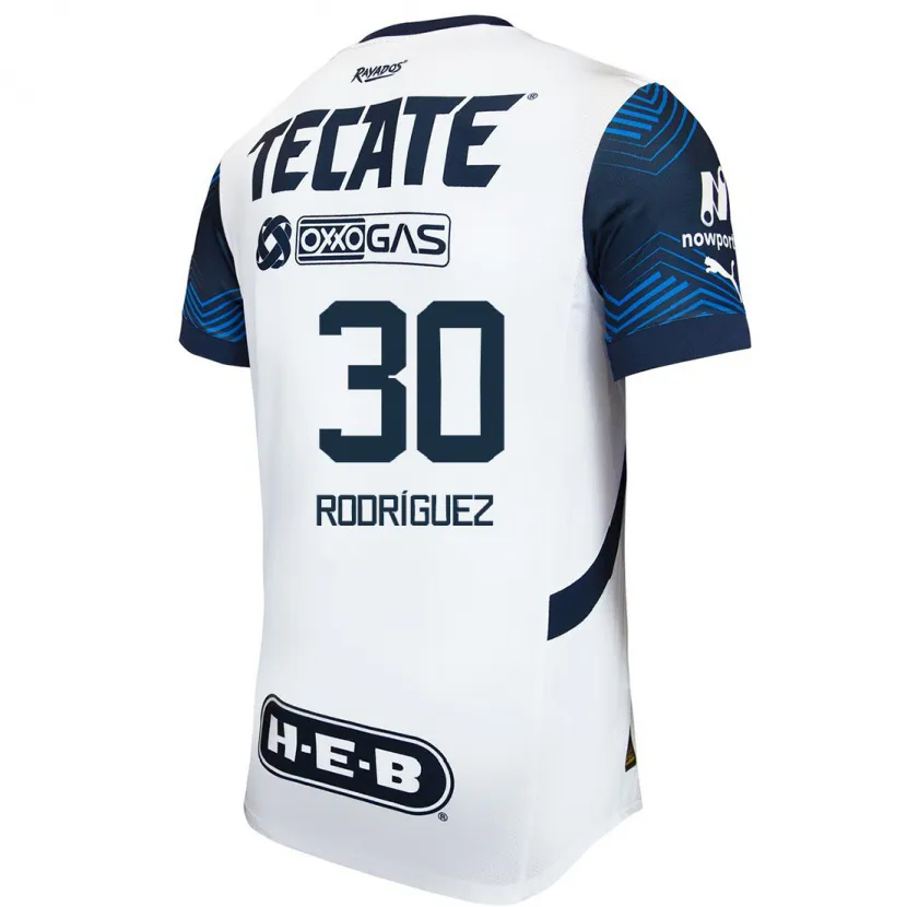 Danxen Enfant Maillot Jorge Rodríguez #30 Blanc Bleu Tenues Extérieur 2024/25 T-Shirt