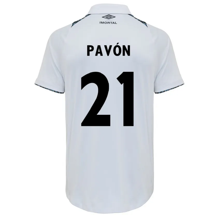 Danxen Enfant Maillot Cristian Pavón #21 Blanc Bleu Tenues Extérieur 2024/25 T-Shirt