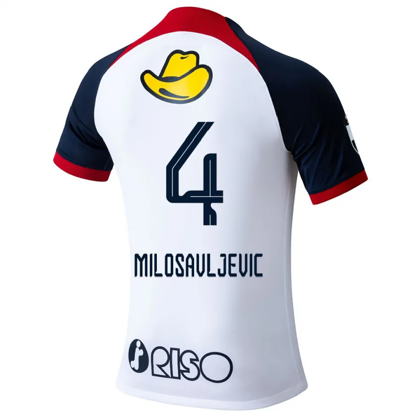 Danxen Enfant Maillot Radomir Milosavljevic #4 Blanc Bleu Rouge Tenues Extérieur 2024/25 T-Shirt