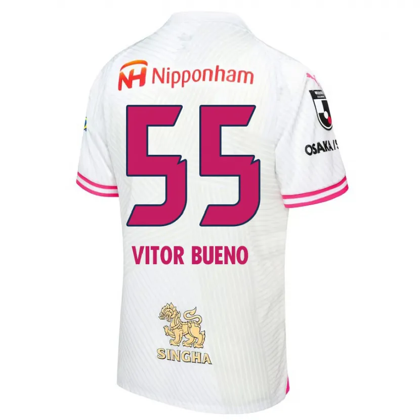 Danxen Enfant Maillot Vitor Bueno #55 Blanc Rose Tenues Extérieur 2024/25 T-Shirt