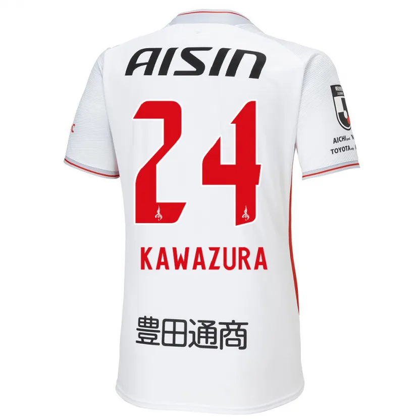 Danxen Enfant Maillot Akinari Kawazura #24 Blanc Jaune Rouge Tenues Extérieur 2024/25 T-Shirt