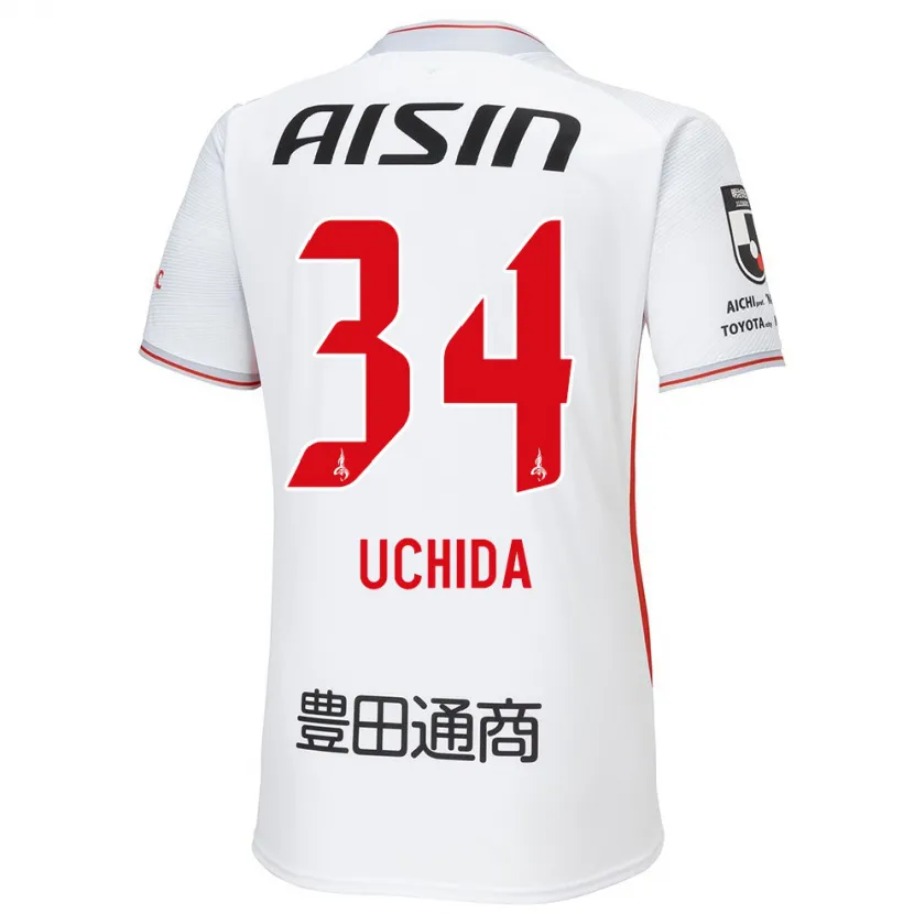 Danxen Enfant Maillot Takuya Uchida #34 Blanc Jaune Rouge Tenues Extérieur 2024/25 T-Shirt