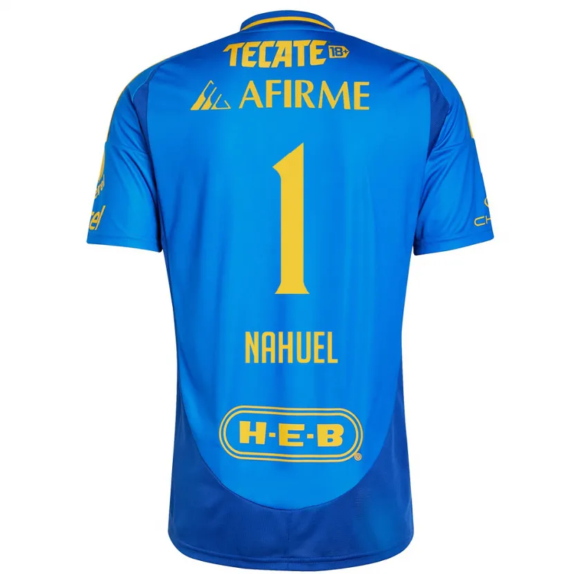 Danxen Enfant Maillot Nahuel Guzmán #1 Bleu Jaune Tenues Extérieur 2024/25 T-Shirt