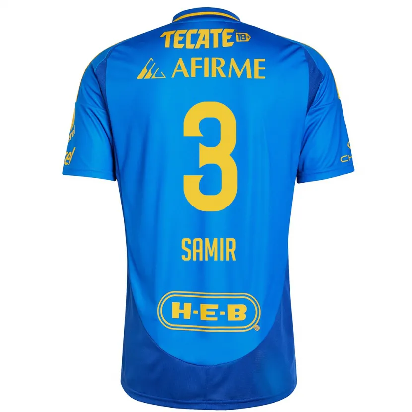 Danxen Enfant Maillot Samir Caetano #3 Bleu Jaune Tenues Extérieur 2024/25 T-Shirt