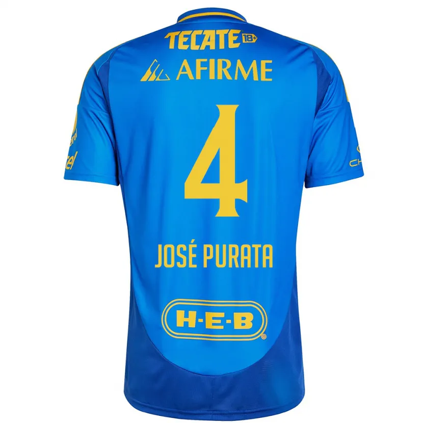 Danxen Enfant Maillot Juan José Purata #4 Bleu Jaune Tenues Extérieur 2024/25 T-Shirt