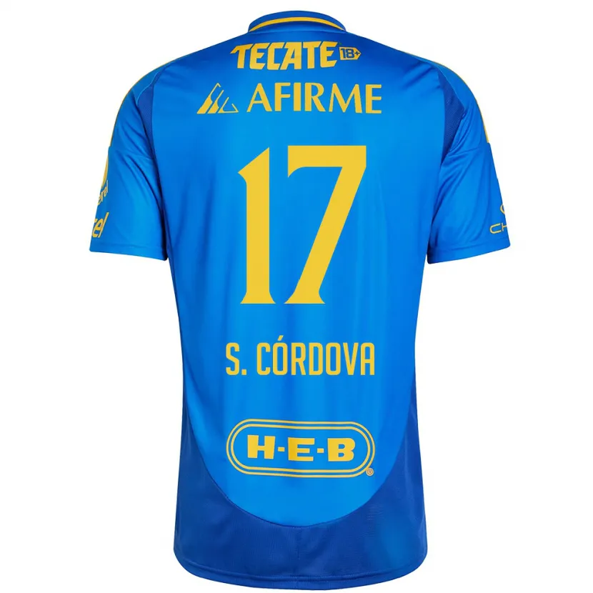 Danxen Enfant Maillot Sebastián Córdova #17 Bleu Jaune Tenues Extérieur 2024/25 T-Shirt