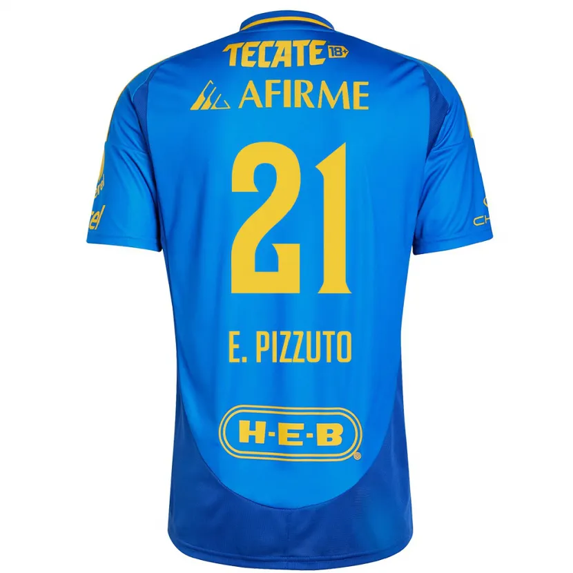 Danxen Enfant Maillot Eugenio Pizzuto #21 Bleu Jaune Tenues Extérieur 2024/25 T-Shirt