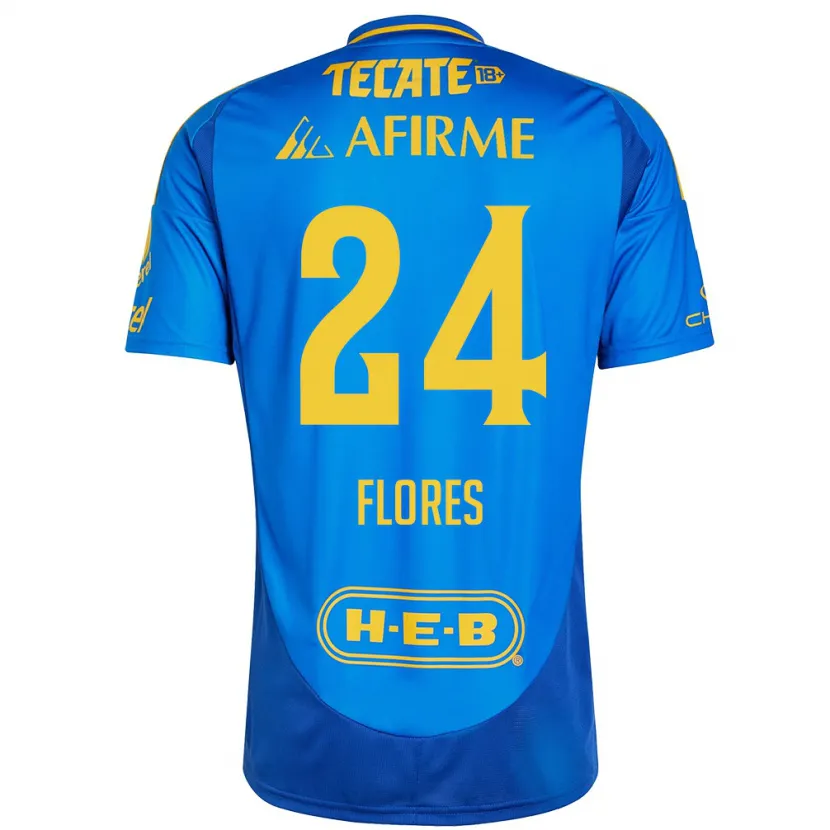 Danxen Enfant Maillot Marcelo Flores #24 Bleu Jaune Tenues Extérieur 2024/25 T-Shirt