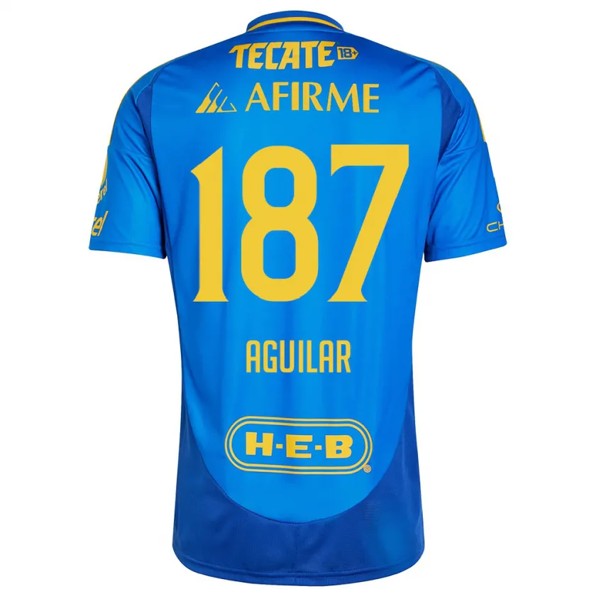 Danxen Enfant Maillot Manuel Aguilar #187 Bleu Jaune Tenues Extérieur 2024/25 T-Shirt