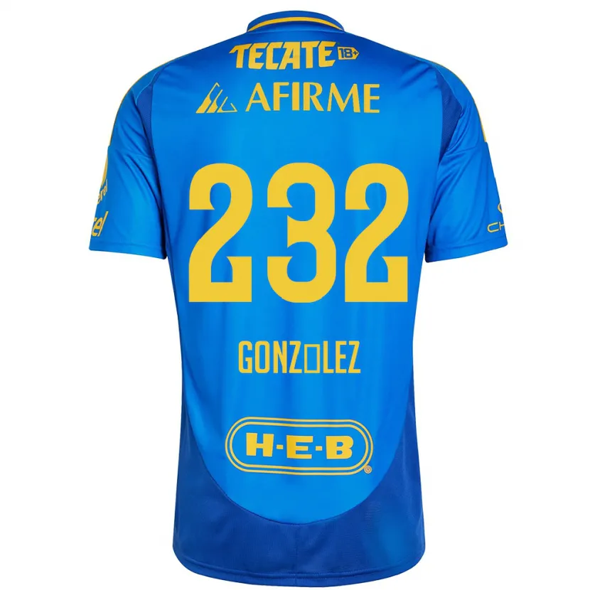 Danxen Enfant Maillot César González #232 Bleu Jaune Tenues Extérieur 2024/25 T-Shirt