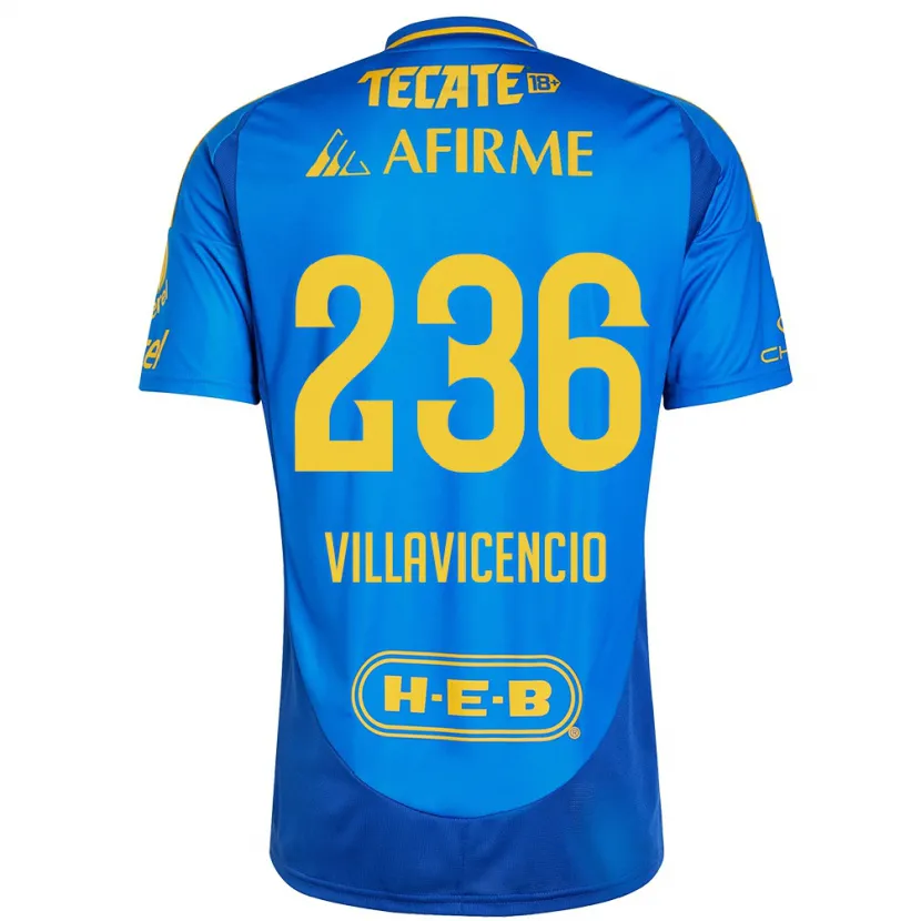 Danxen Enfant Maillot Edgar Villavicencio #236 Bleu Jaune Tenues Extérieur 2024/25 T-Shirt