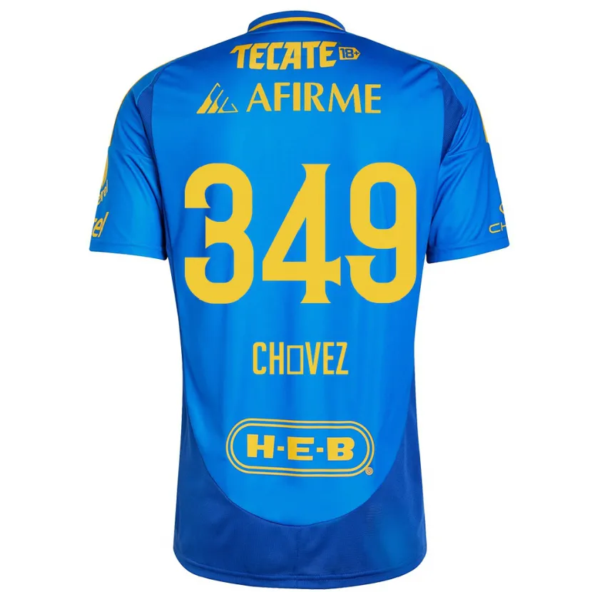 Danxen Enfant Maillot Jorge Chávez #349 Bleu Jaune Tenues Extérieur 2024/25 T-Shirt