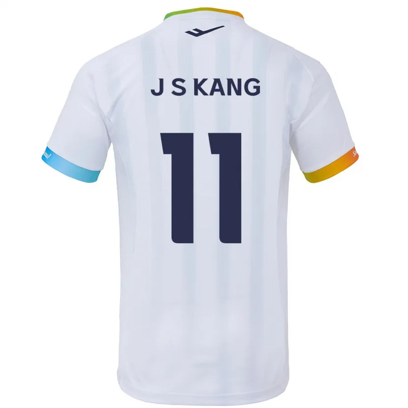 Danxen Enfant Maillot Seong-Jin Kang #11 Blanc Bleu Tenues Extérieur 2024/25 T-Shirt