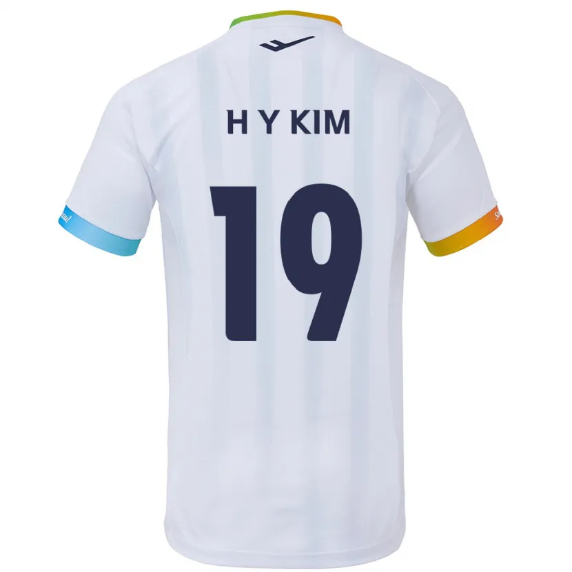 Danxen Enfant Maillot Yong-Hyuk Kim #19 Blanc Bleu Tenues Extérieur 2024/25 T-Shirt