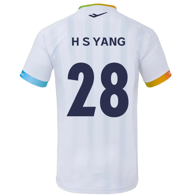 Danxen Enfant Maillot Seung-Hyeon Yang #28 Blanc Bleu Tenues Extérieur 2024/25 T-Shirt