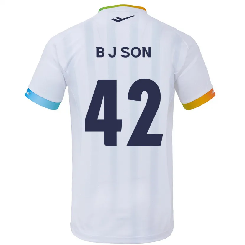 Danxen Enfant Maillot Jeong-Beom Son #42 Blanc Bleu Tenues Extérieur 2024/25 T-Shirt