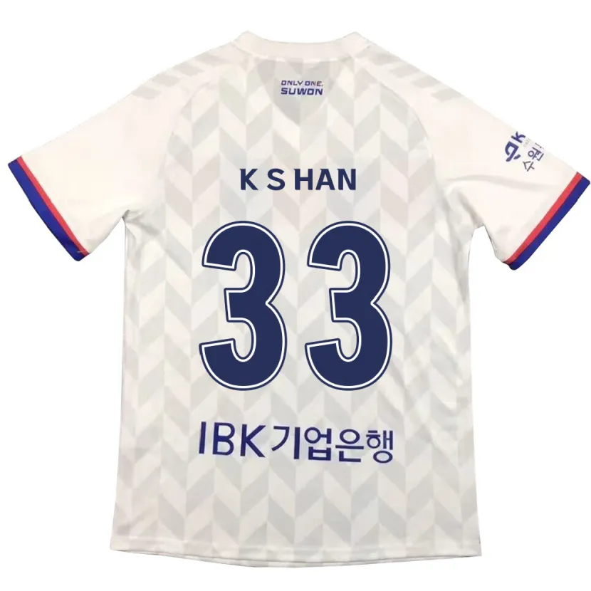 Danxen Enfant Maillot Sang-Kyu Han #33 Blanc Bleu Tenues Extérieur 2024/25 T-Shirt