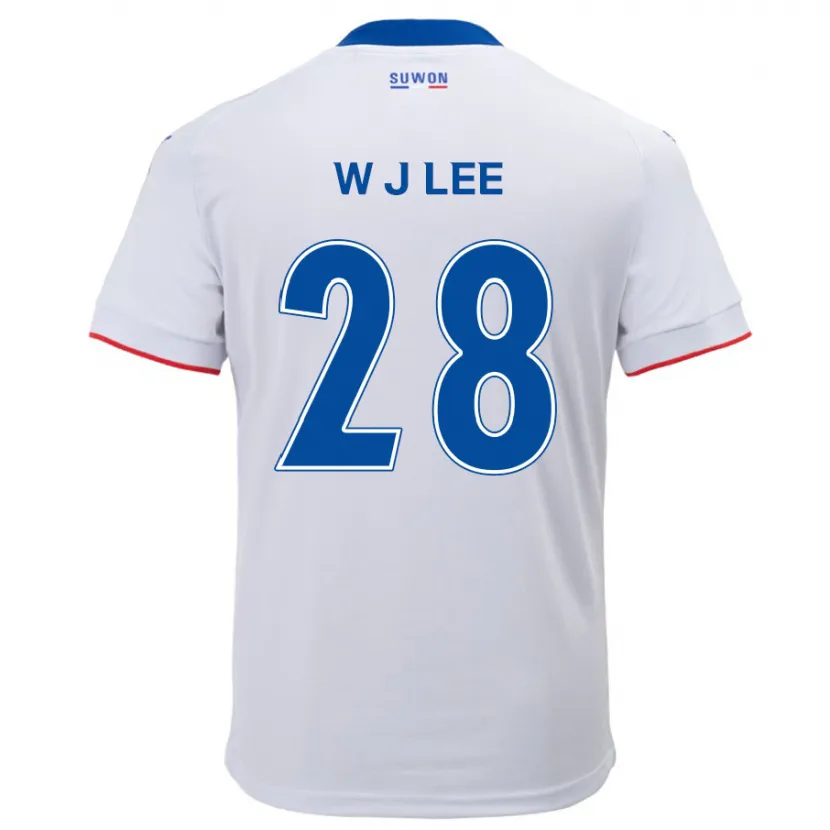 Danxen Enfant Maillot Jun-Woo Lee #28 Blanc Bleu Tenues Extérieur 2024/25 T-Shirt