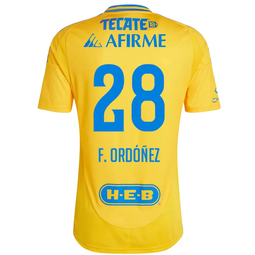 Danxen Homme Maillot Fernando Ordóñez #28 Or Jaune Tenues Domicile 2024/25 T-Shirt