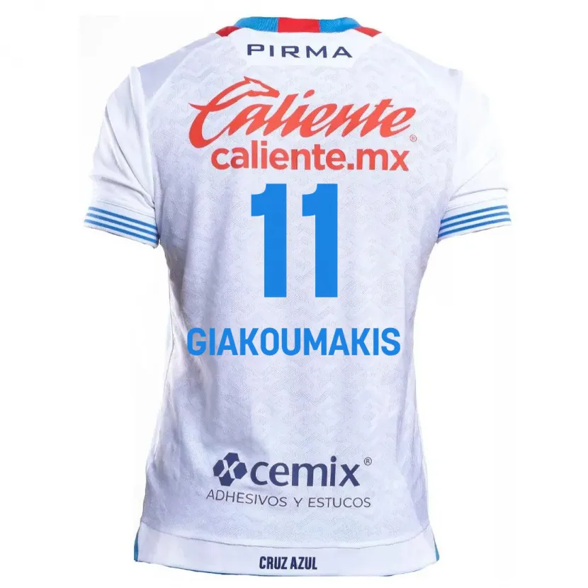 Danxen Homme Maillot Georgios Giakoumakis #11 Blanc Bleu Tenues Extérieur 2024/25 T-Shirt