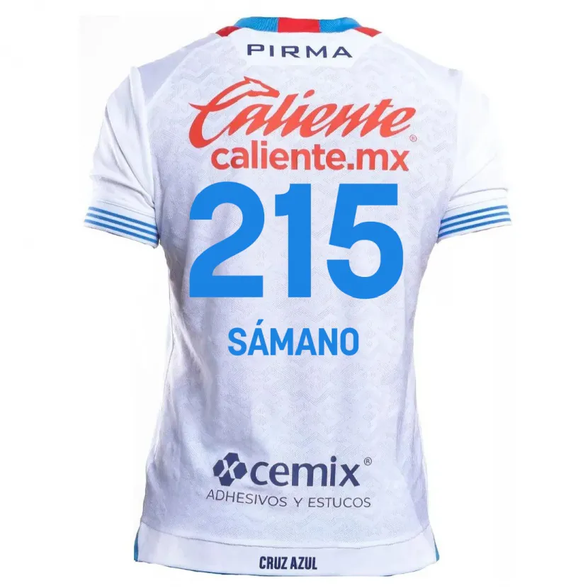 Danxen Homme Maillot Fernando Sámano #215 Blanc Bleu Tenues Extérieur 2024/25 T-Shirt