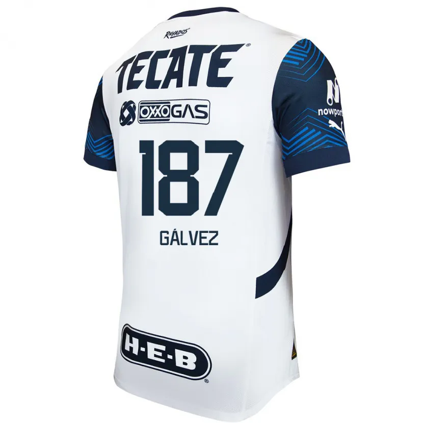 Danxen Homme Maillot Omar Gálvez #187 Blanc Bleu Tenues Extérieur 2024/25 T-Shirt