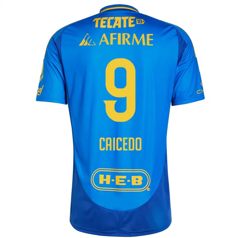 Danxen Homme Maillot Jordy Caicedo #9 Bleu Jaune Tenues Extérieur 2024/25 T-Shirt