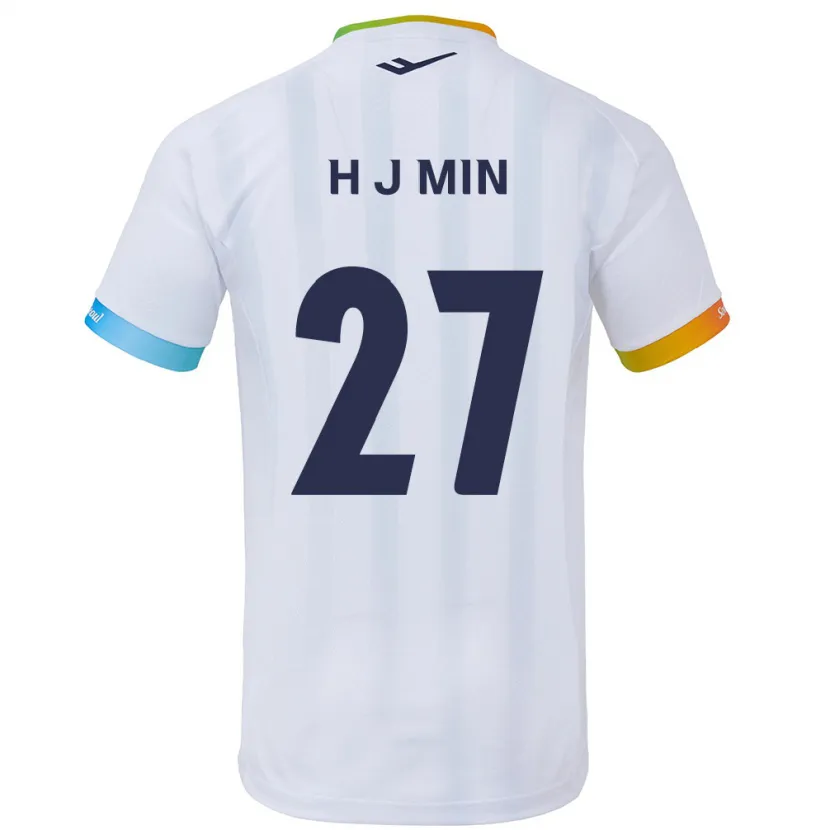 Danxen Homme Maillot Ji-Hoon Min #27 Blanc Bleu Tenues Extérieur 2024/25 T-Shirt