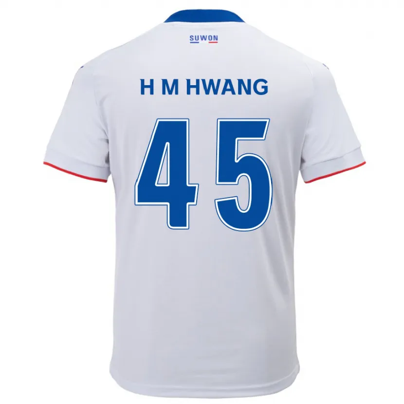 Danxen Homme Maillot Myung-Hyun Hwang #45 Blanc Bleu Tenues Extérieur 2024/25 T-Shirt