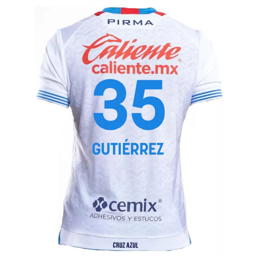 Danxen Femme Maillot Luis Gutiérrez #35 Blanc Bleu Tenues Extérieur 2024/25 T-Shirt