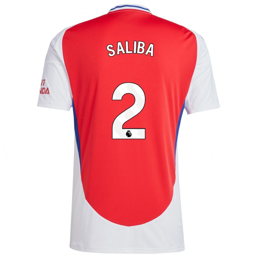 Danxen Enfant Maillot William Saliba #2 Rouge Blanc Tenues Domicile 2024/25 T-Shirt