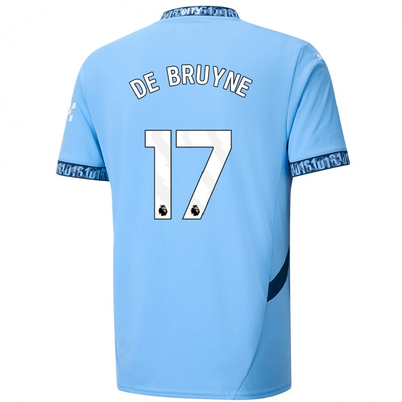 Danxen Enfant Maillot Kevin De Bruyne #17 Bleu Marine Tenues Domicile 2024/25 T-Shirt