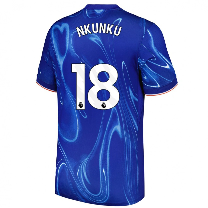 Danxen Enfant Maillot Christopher Nkunku #18 Bleu Blanc Tenues Domicile 2024/25 T-Shirt