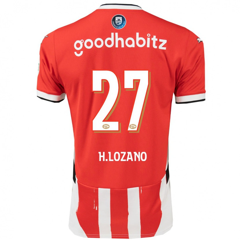 Danxen Enfant Maillot Hirving Lozano #27 Rouge Blanc Tenues Domicile 2024/25 T-Shirt