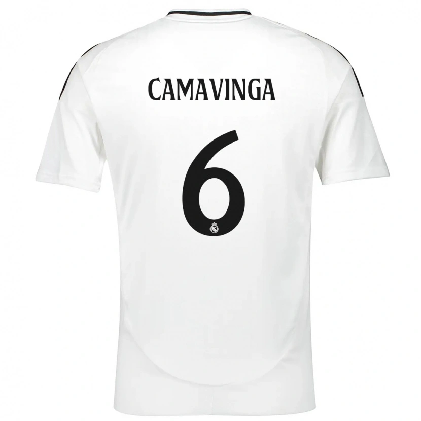 Danxen Enfant Maillot Eduardo Camavinga #6 Blanc Tenues Domicile 2024/25 T-Shirt