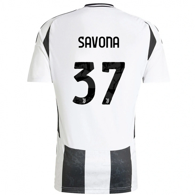 Danxen Enfant Maillot Nicolò Savona #37 Blanc Noir Tenues Domicile 2024/25 T-Shirt