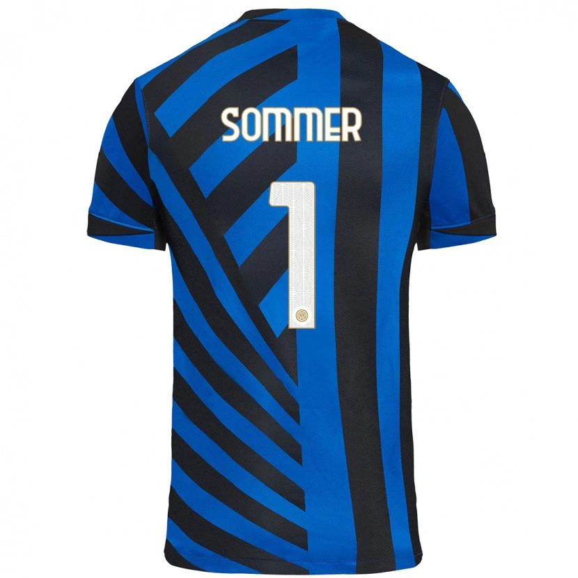 Danxen Enfant Maillot Yann Sommer #1 Bleu Noir Tenues Domicile 2024/25 T-Shirt