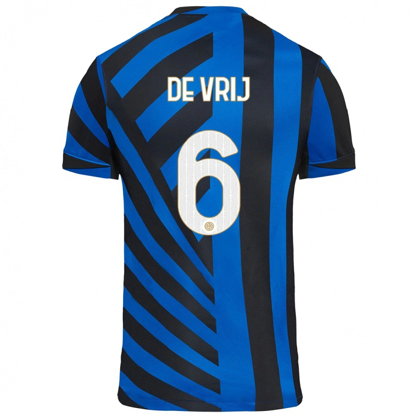 Danxen Enfant Maillot Stefan De Vrij #6 Bleu Noir Tenues Domicile 2024/25 T-Shirt