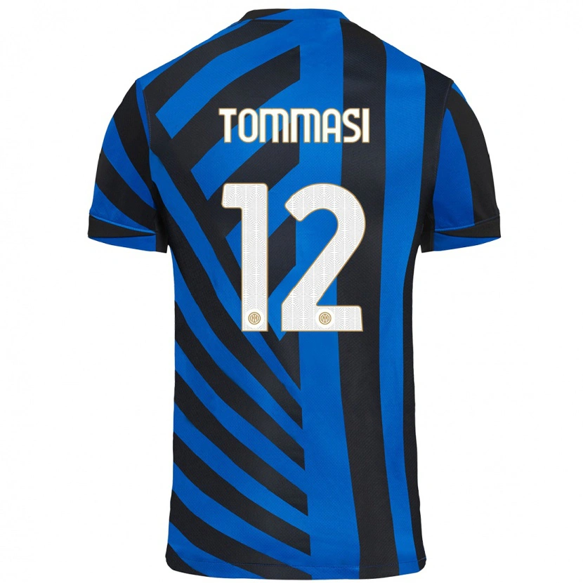 Danxen Enfant Maillot Francesco Tommasi #12 Bleu Noir Tenues Domicile 2024/25 T-Shirt