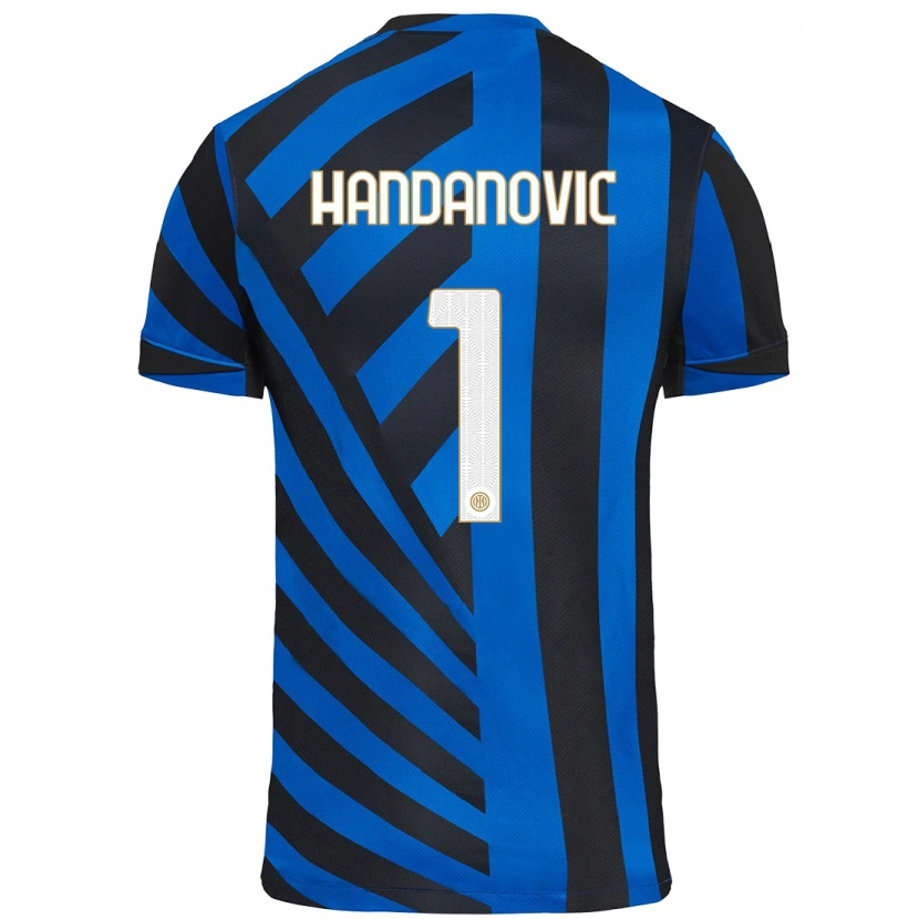 Danxen Enfant Maillot Samir Handanovic #1 Bleu Noir Tenues Domicile 2024/25 T-Shirt