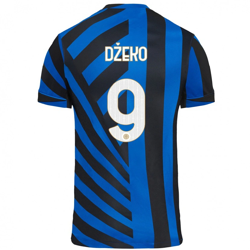 Danxen Enfant Maillot Edin Dzeko #9 Bleu Noir Tenues Domicile 2024/25 T-Shirt