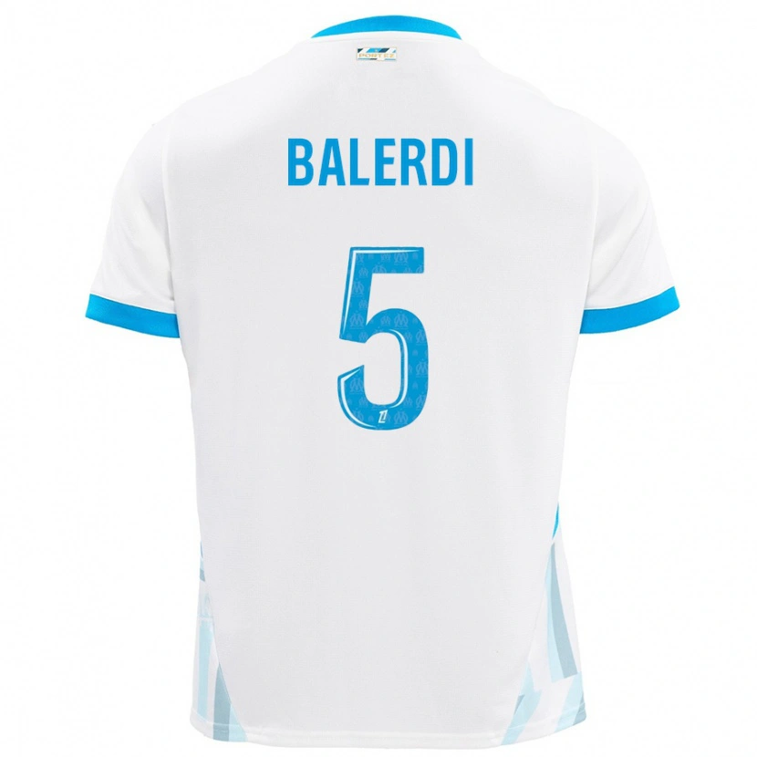 Danxen Enfant Maillot Leonardo Balerdi #5 Blanc Bleu Ciel Tenues Domicile 2024/25 T-Shirt