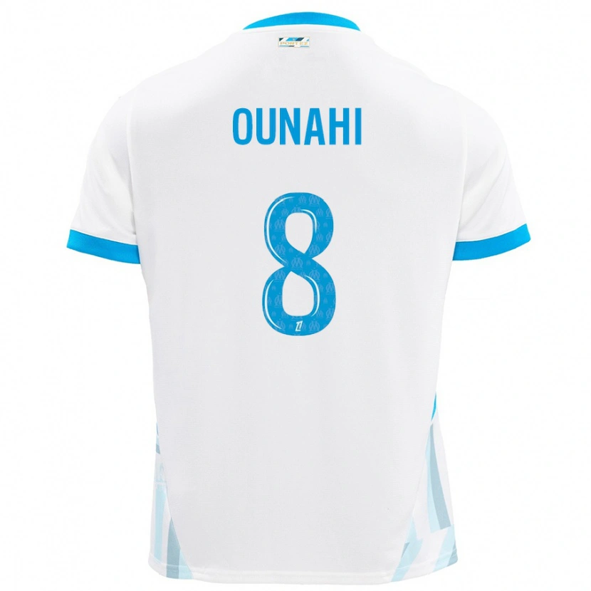 Danxen Enfant Maillot Azzedine Ounahi #8 Blanc Bleu Ciel Tenues Domicile 2024/25 T-Shirt