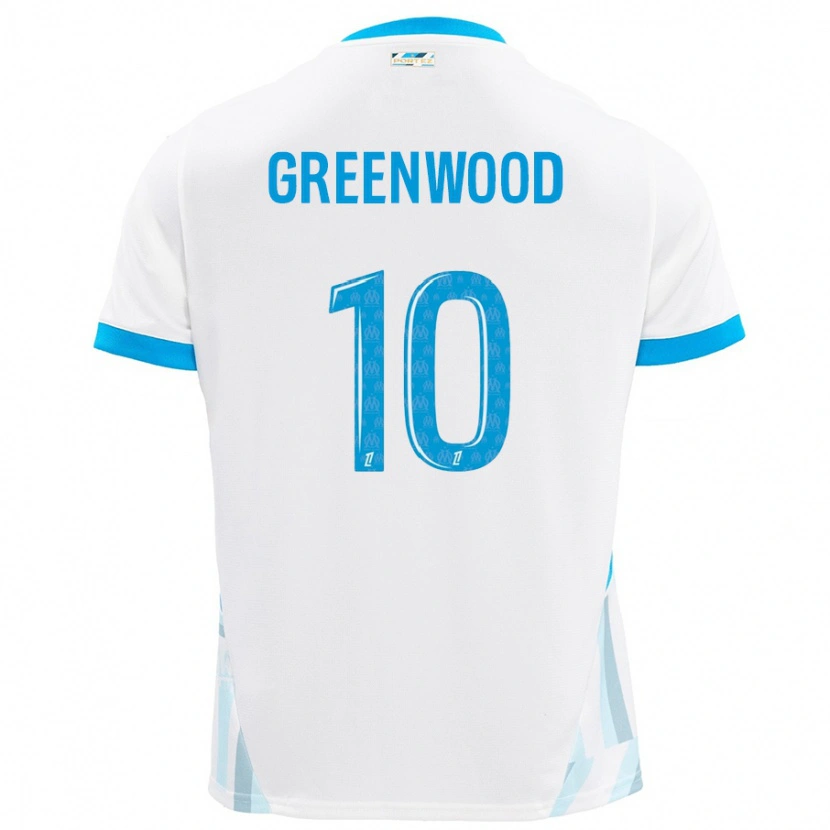 Danxen Enfant Maillot Mason Greenwood #10 Blanc Bleu Ciel Tenues Domicile 2024/25 T-Shirt