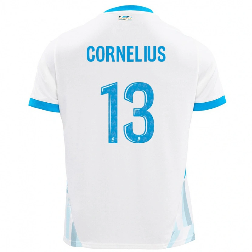 Danxen Enfant Maillot Derek Cornelius #13 Blanc Bleu Ciel Tenues Domicile 2024/25 T-Shirt