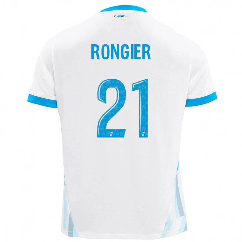 Danxen Enfant Maillot Valentin Rongier #21 Blanc Bleu Ciel Tenues Domicile 2024/25 T-Shirt