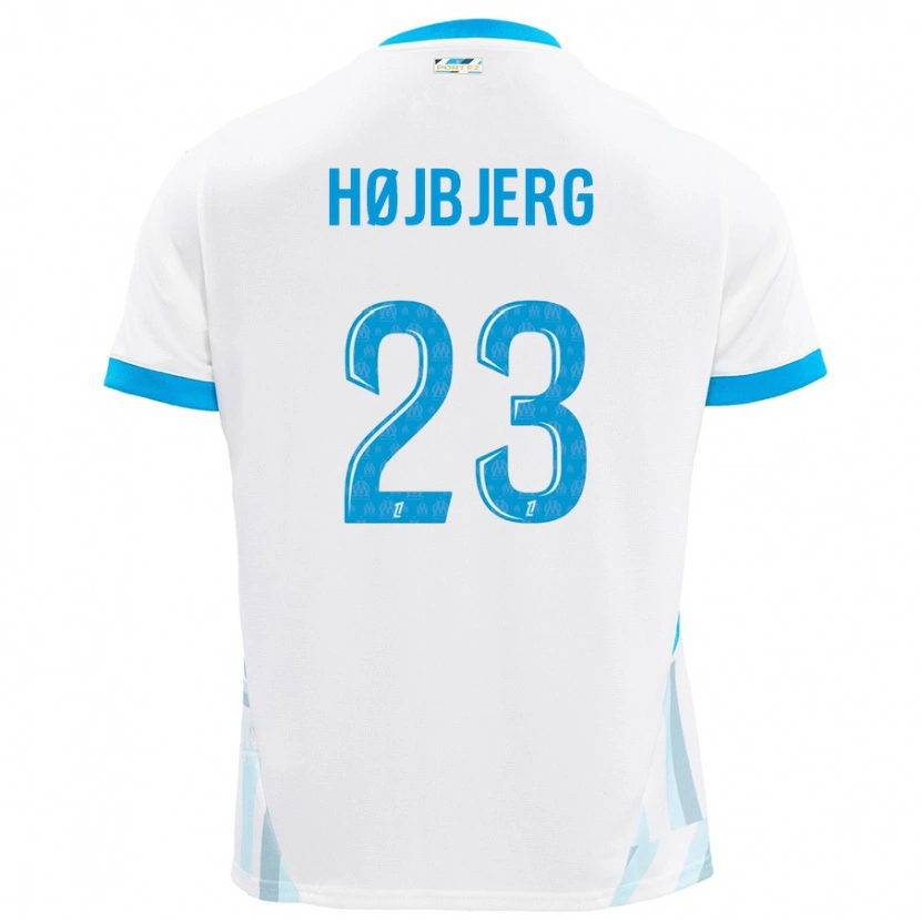 Danxen Enfant Maillot Pierre-Emile Højbjerg #23 Blanc Bleu Ciel Tenues Domicile 2024/25 T-Shirt