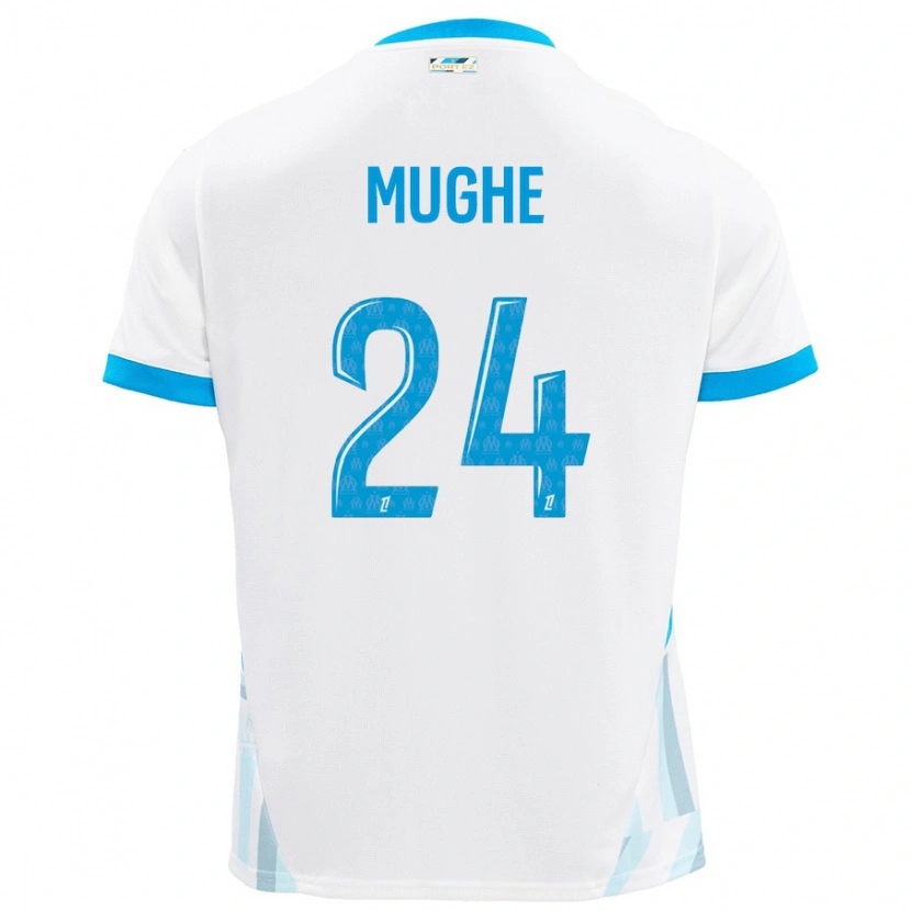 Danxen Enfant Maillot François Mughe #24 Blanc Bleu Ciel Tenues Domicile 2024/25 T-Shirt