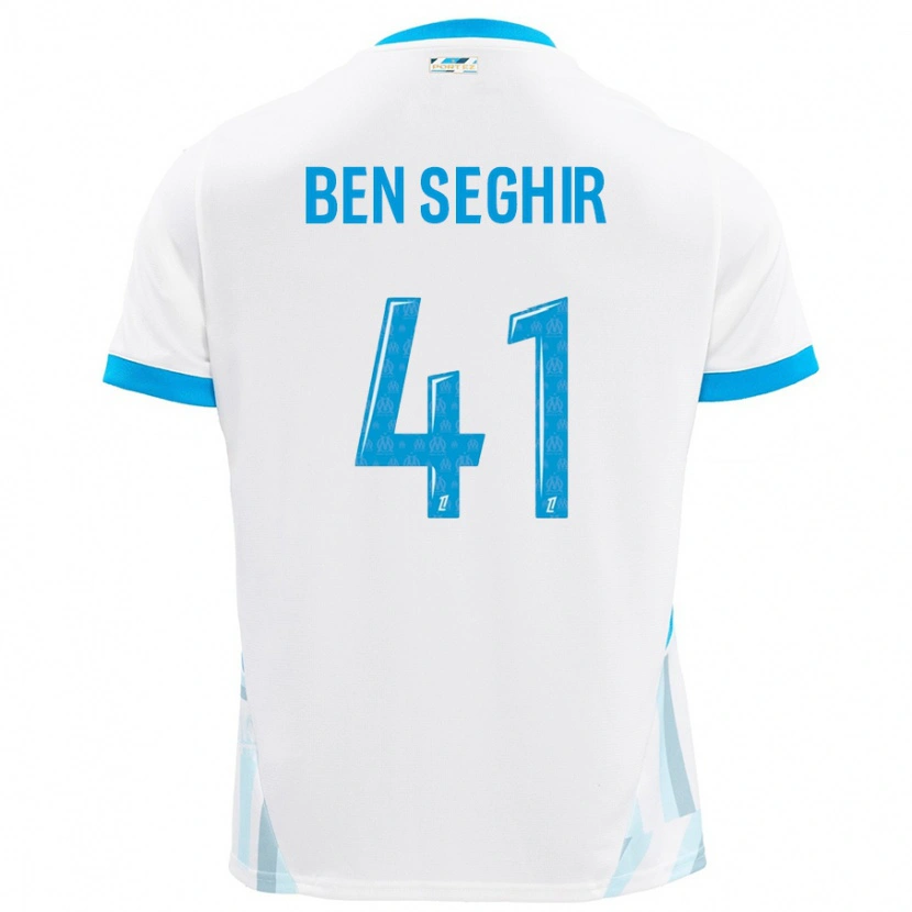 Danxen Enfant Maillot Salim Ben Seghir #41 Blanc Bleu Ciel Tenues Domicile 2024/25 T-Shirt